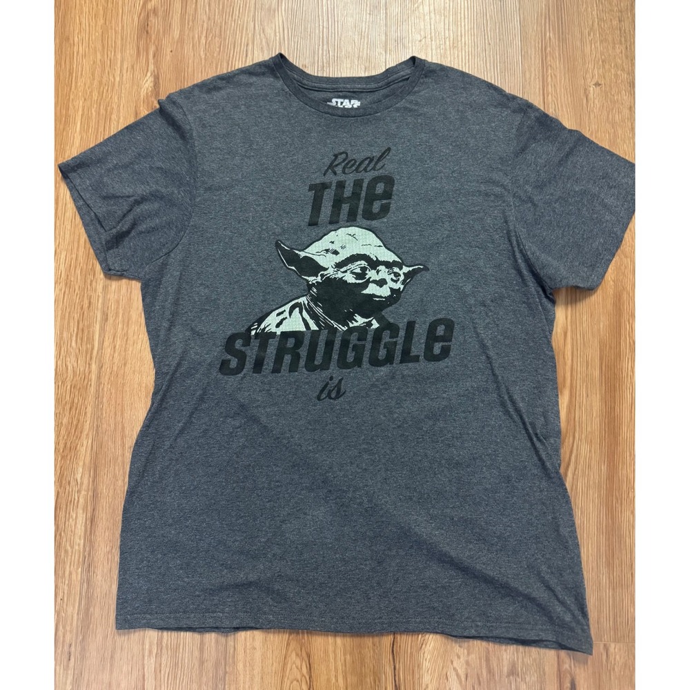 Star Wars Yoda The Struggle Is Real Shirt Mens Large Gray Mad Engine Graphic Tee
